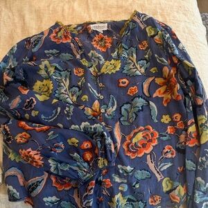 Velvet Blue Graphic Buttoned Blouse